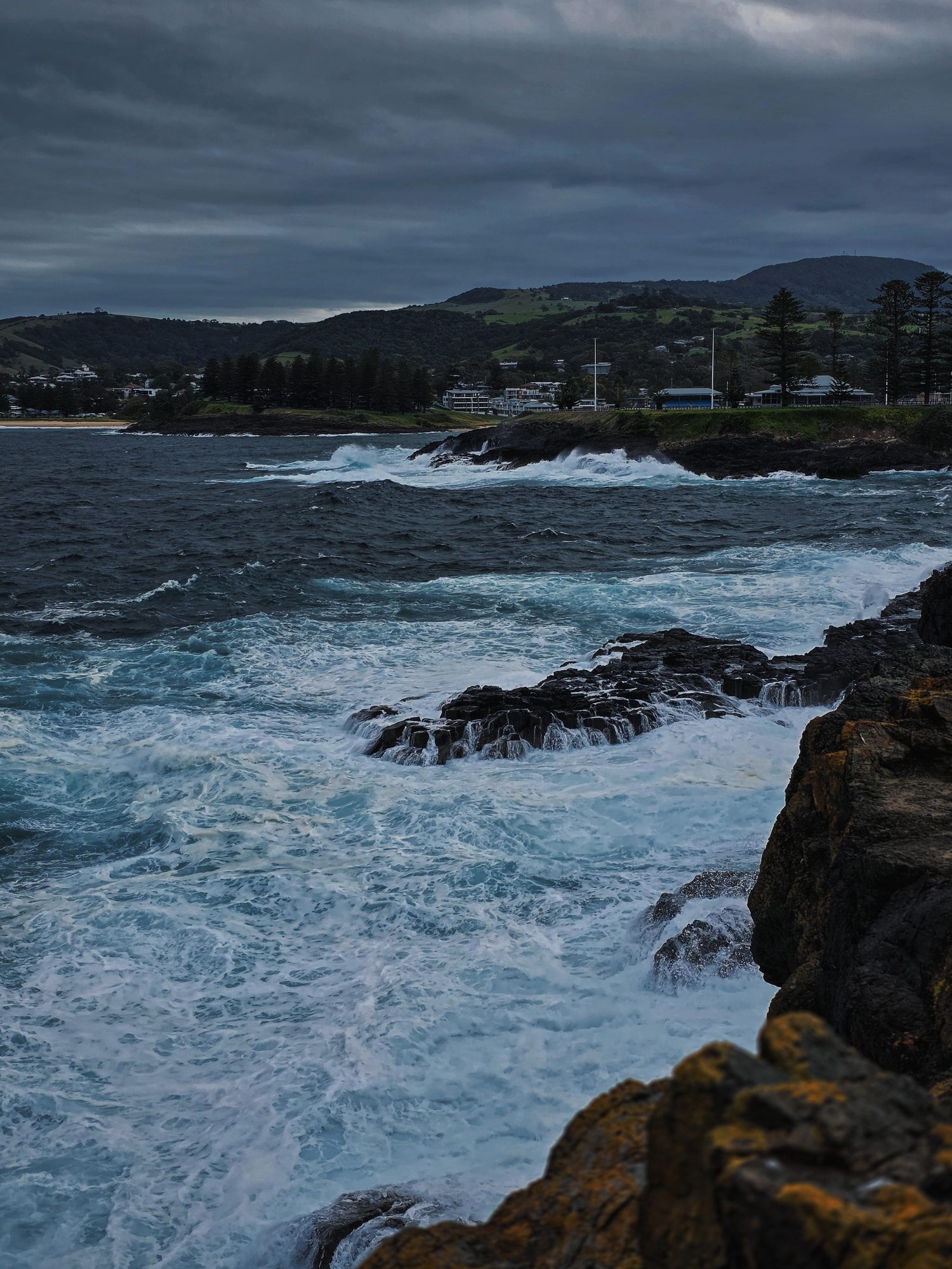 Headland weather, swell building straight onto the rocks.